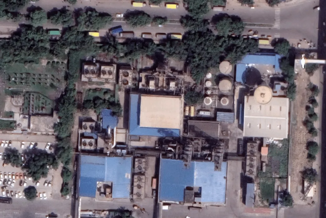 Pyrolysis plant layout showing major sections from feedstock receiving to product storage
