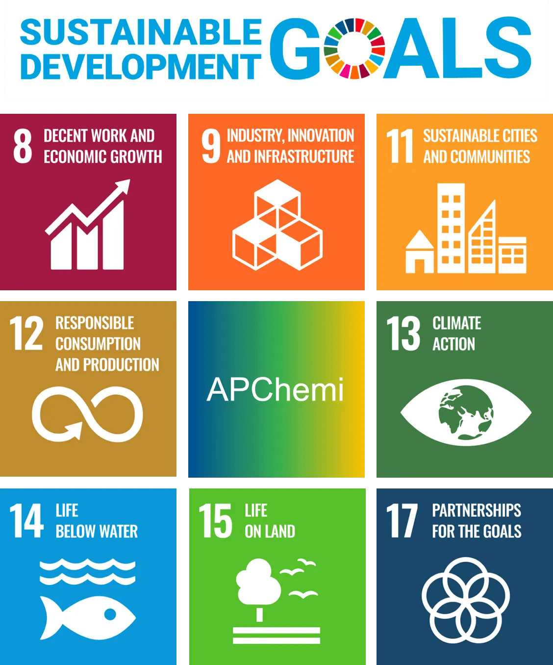 APChemi's focus on UN Sustainable Development Goals 8, 9, 11, 12, 13, 14, 15 and 17