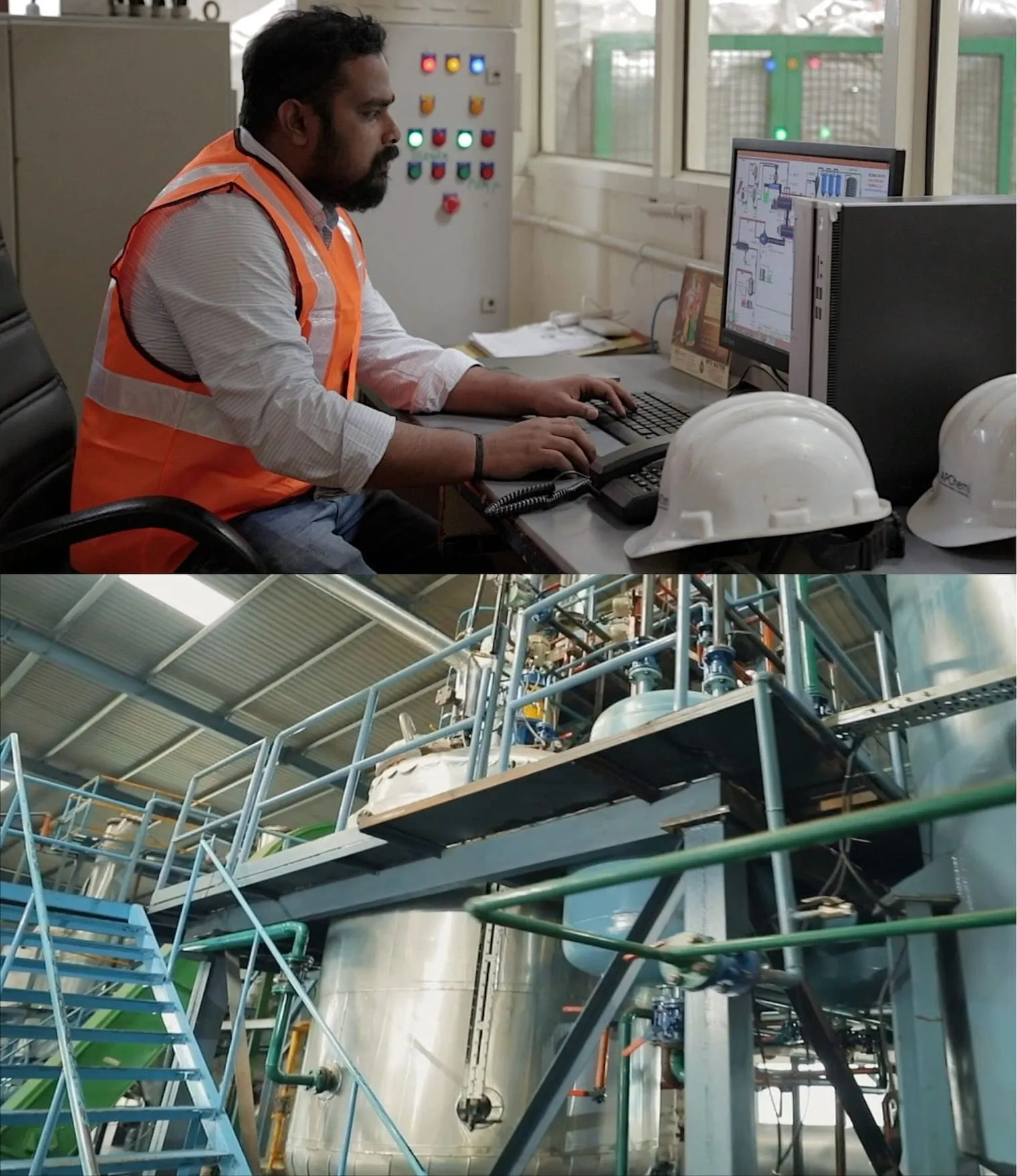 Pyrolysis plant control room and operations at APChemi facility
